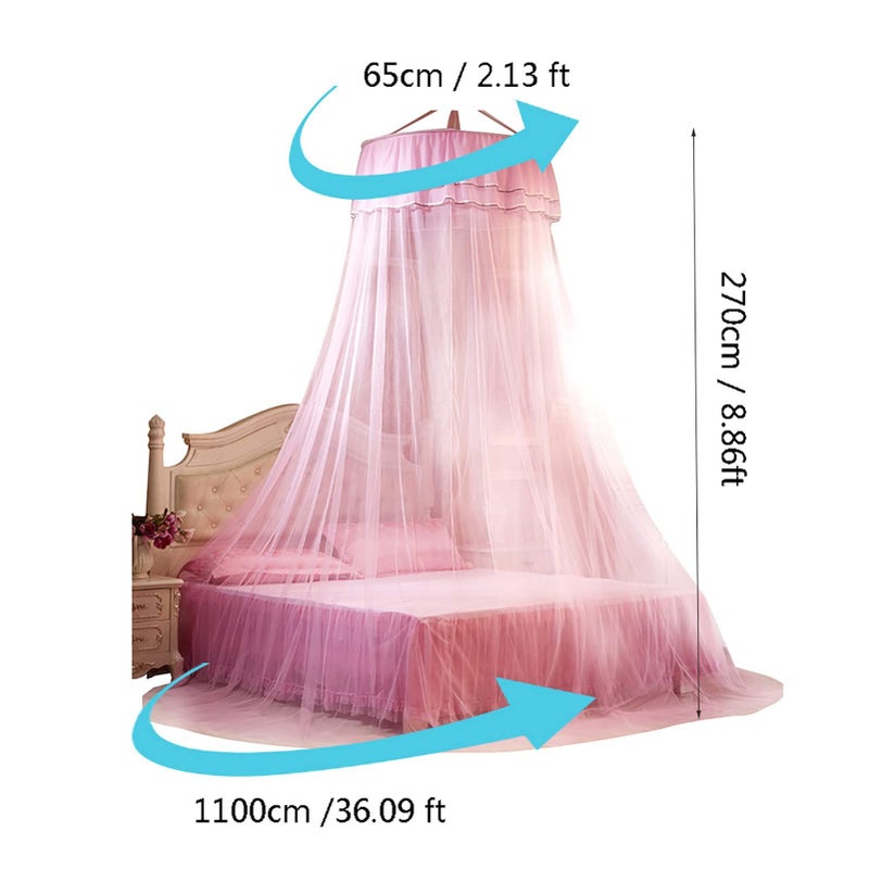 Pink Round Canopy Lace Princess Bed Curtain Netting Breathable Foldable Polyester - Image 3