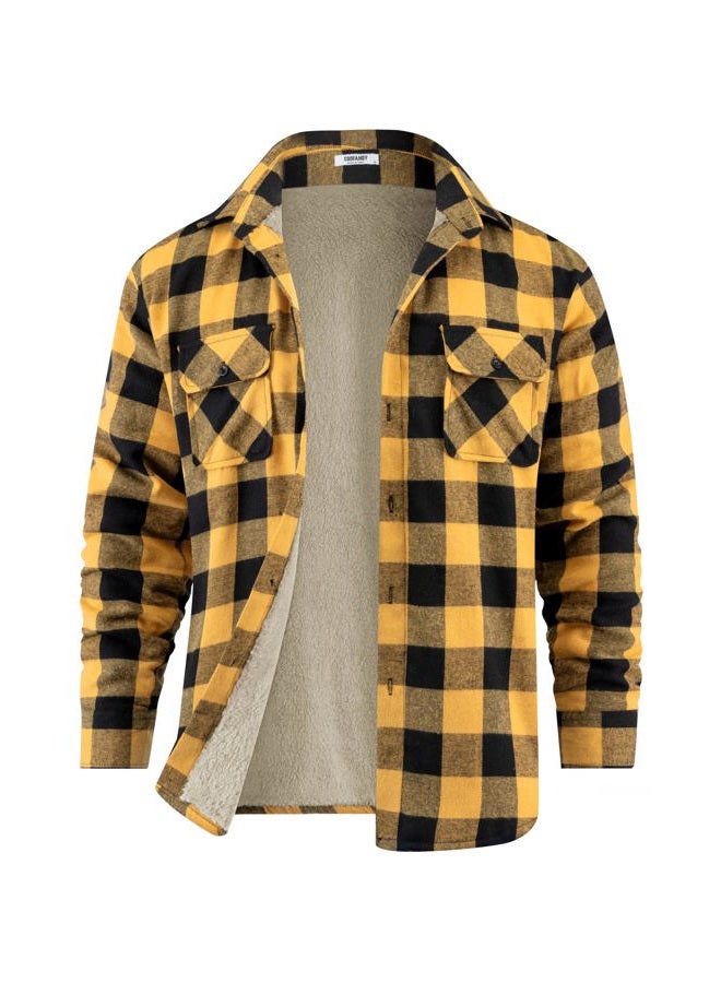 COOFANDY Men's Sherpa Lined Flannel Shirt Jacket Long Sleeve Button Up Fleece Plaid Shirts, Yellow/Black, M - Image 1