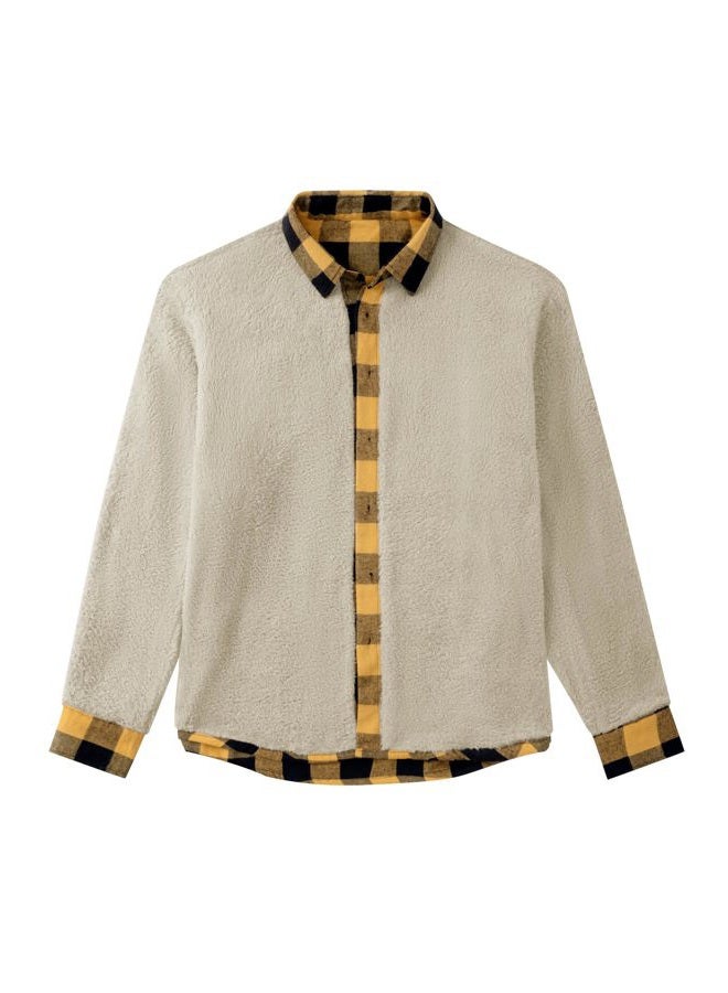 COOFANDY Men's Sherpa Lined Flannel Shirt Jacket Long Sleeve Button Up Fleece Plaid Shirts, Yellow/Black, M - Image 4