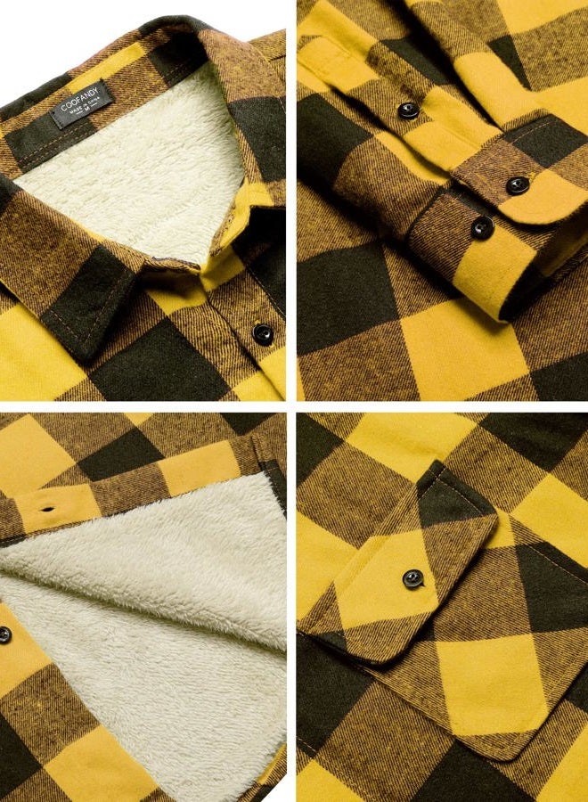COOFANDY Men's Sherpa Lined Flannel Shirt Jacket Long Sleeve Button Up Fleece Plaid Shirts, Yellow/Black, M - Image 5