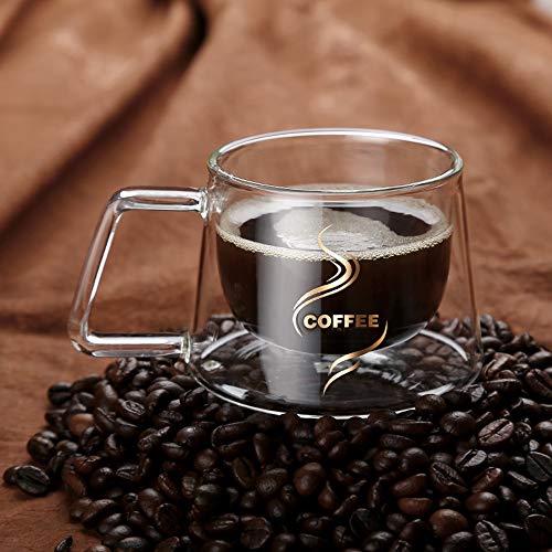 MonLiya Double Wall Glass Coffee Mug With Handle Cup Heat Insulation Clear Coffee Mugs Double Layers Drinkware Tea Milk Latte Espresso Cappuccino Juice Beverages Water Iced Tea 4oz Dishwasher Safe - Image 4
