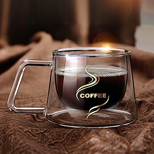 MonLiya Double Wall Glass Coffee Mug With Handle Cup Heat Insulation Clear Coffee Mugs Double Layers Drinkware Tea Milk Latte Espresso Cappuccino Juice Beverages Water Iced Tea 4oz Dishwasher Safe - Image 1