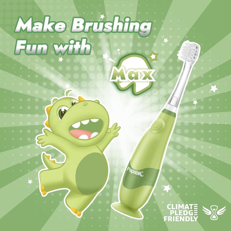 Papablic Toddler Sonic Electric Toothbrush Kids for Ages 1-3 Years, Baby Electric Toothbrush with Cute Dino Cover and Smart LED Timer, 4 Brush Heads (Max) - Image 2