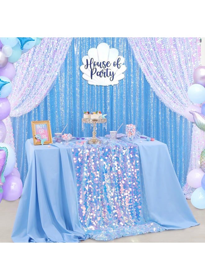QueenDream Blue Sequin Mermaid Table Cloth: Iridescent Tablecloth for Birthday Ocean Themed Party Baby Shower Decorations 51x35 Inch - Image 4
