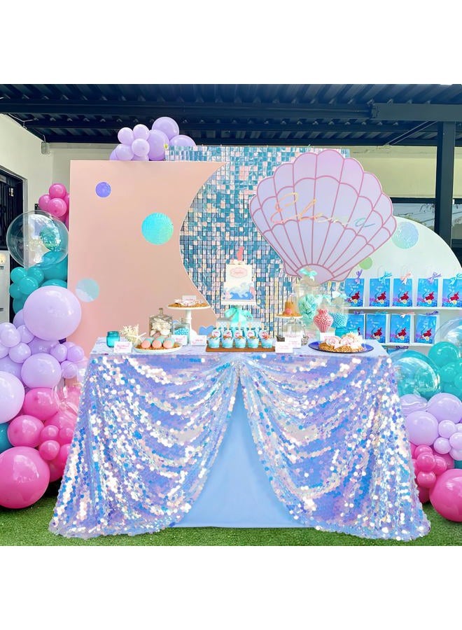 QueenDream Blue Sequin Mermaid Table Cloth: Iridescent Tablecloth for Birthday Ocean Themed Party Baby Shower Decorations 51x35 Inch - Image 2