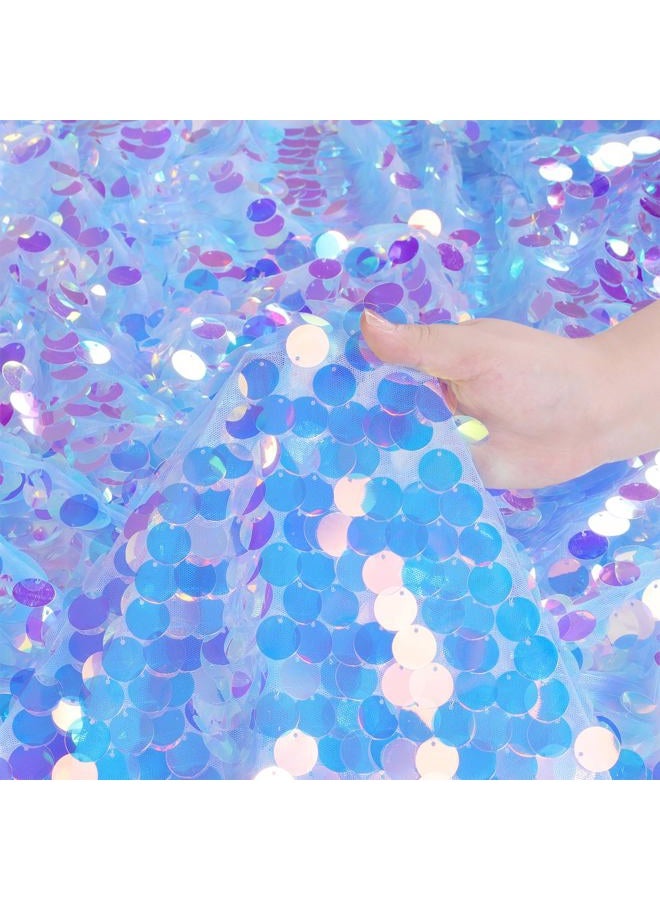 QueenDream Blue Sequin Mermaid Table Cloth: Iridescent Tablecloth for Birthday Ocean Themed Party Baby Shower Decorations 51x35 Inch - Image 1