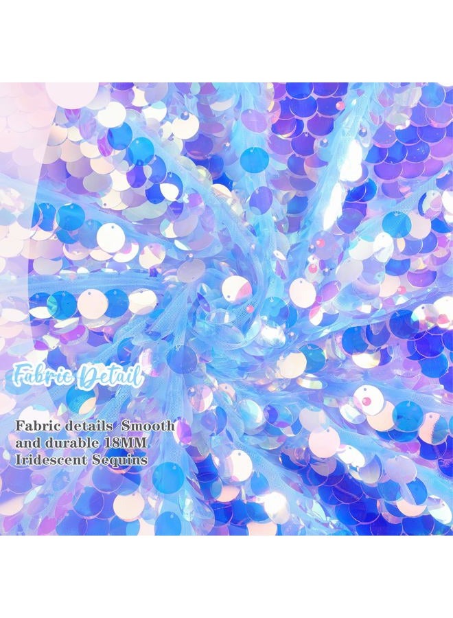 QueenDream Blue Sequin Mermaid Table Cloth: Iridescent Tablecloth for Birthday Ocean Themed Party Baby Shower Decorations 51x35 Inch - Image 5