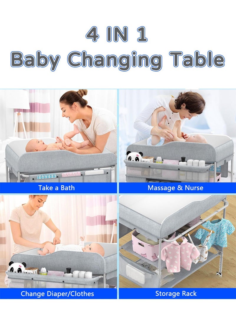 Moovant - Portable Baby Changing Table, Foldable Infant Diaper Station with Wheels, Nursery Organizer, Waterproof Diaper Changing Table, Pad Topper Diaper Organizer with Storage Rack, Strengthen Structure and Adjustable Heights - Image 1