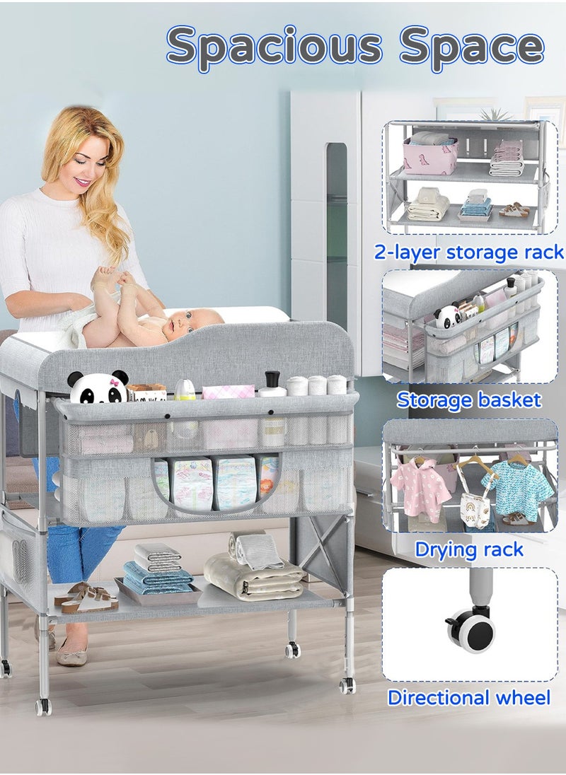 Moovant - Portable Baby Changing Table, Foldable Infant Diaper Station with Wheels, Nursery Organizer, Waterproof Diaper Changing Table, Pad Topper Diaper Organizer with Storage Rack, Strengthen Structure and Adjustable Heights - Image 1