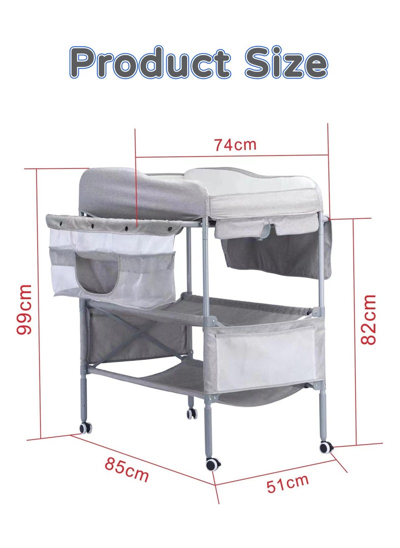 Moovant - Portable Baby Changing Table, Foldable Infant Diaper Station with Wheels, Nursery Organizer, Waterproof Diaper Changing Table, Pad Topper Diaper Organizer with Storage Rack, Strengthen Structure and Adjustable Heights - Image 1