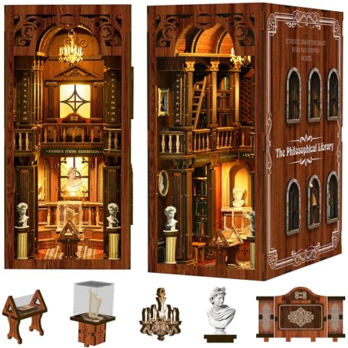 ISSEVE Book Nook Kit DIY 3D Wooden Puzzle Dollhouse Booknook for Adults Tiny Miniature House Kit Bookshelf Decor Halloween for Crafts Book Lovers Library of Philosophical - Image 5