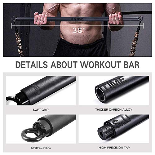 INNSTAR Home Gym workout bar 38" Black Max Load 800lb for Resistance Bands Training Full Body Exercise Power Lifting Fitness Bar with Carabineer Clips - Image 5