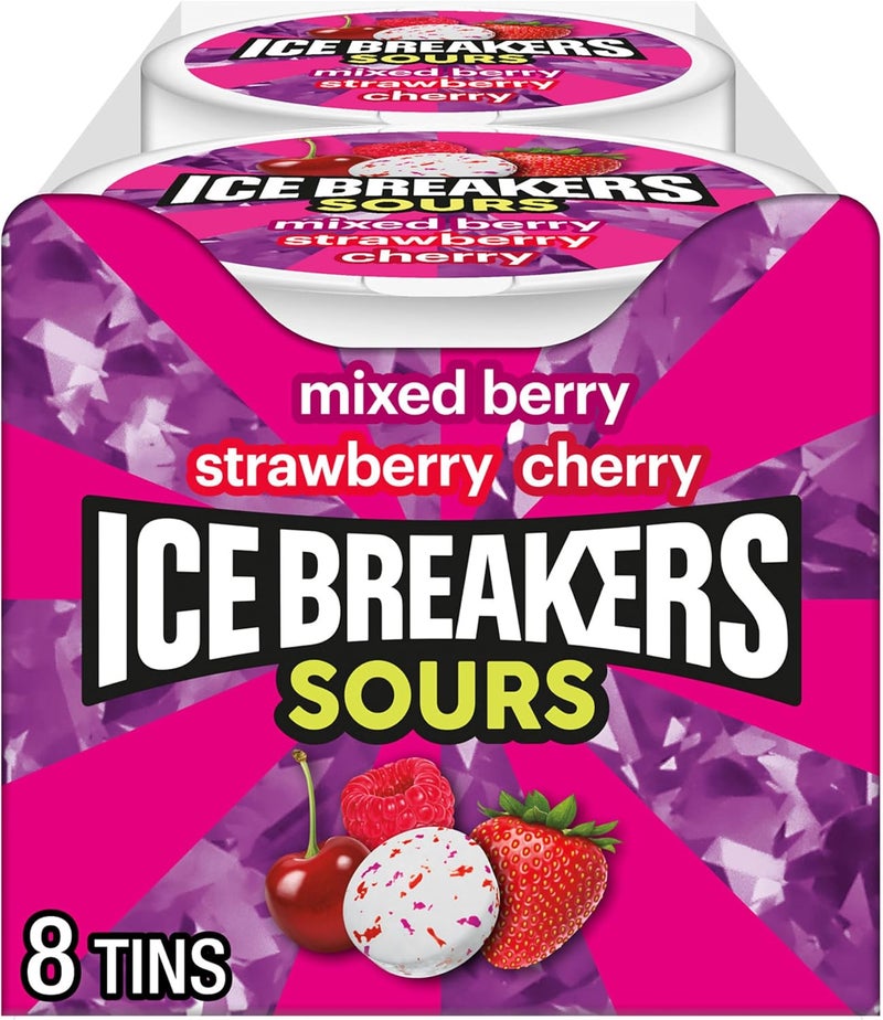 ICE BREAKERS Sours Sugar Free Mints, Mixed Berry, Strawberry, Cherry - Image 1