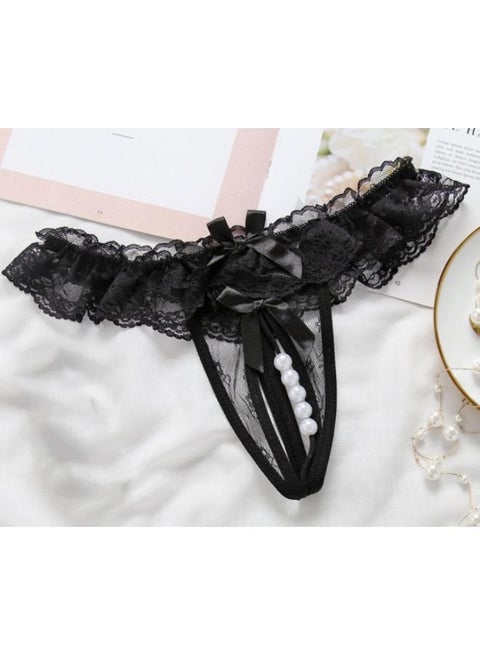 Women's Lace Thong Lingerie Open Crotch Pearls G-Strings Underwear