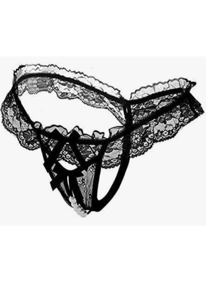 Women's Lace Thong Lingerie Open Crotch Pearls G-Strings Underwear  - Image 2