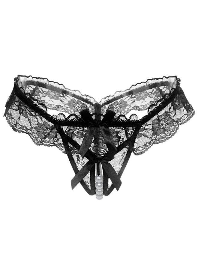 Women's Lace Thong Lingerie Open Crotch Pearls G-Strings Underwear  - Image 3
