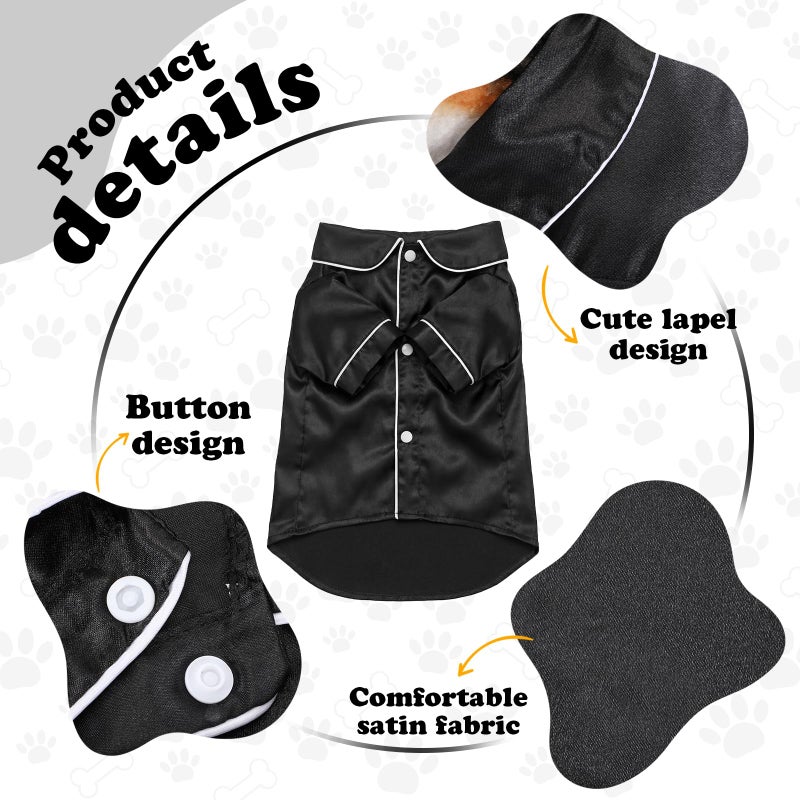 Cosblank Pet Silk Pajamas Shirts Dogs Satin Pjs Soft Faux Silk Lapel Two-Legged Puppy Sleepwear for Small Dogs Bridal Party(M,Black) - Image 3
