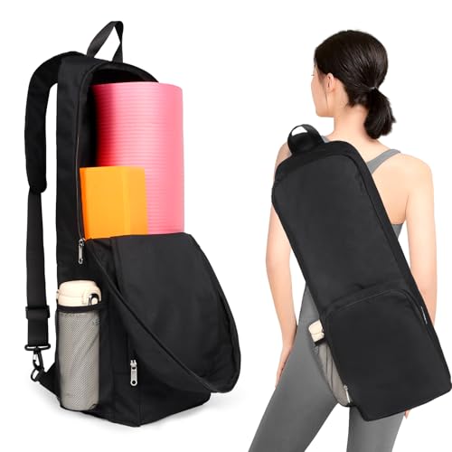 Tangoner Yoga Mat Bag Carrier Side Mesh Zipper Pocket Exterior Wet Compartment Lightweight Waterproof Yoga Bag for Mat (Black) - Image 1