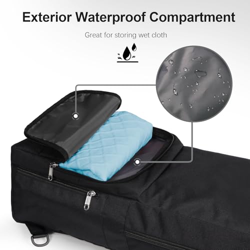 Tangoner Yoga Mat Bag Carrier Side Mesh Zipper Pocket Exterior Wet Compartment Lightweight Waterproof Yoga Bag for Mat (Black) - Image 2