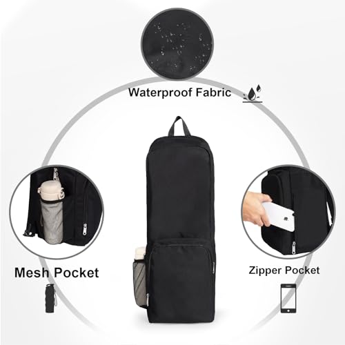 Tangoner Yoga Mat Bag Carrier Side Mesh Zipper Pocket Exterior Wet Compartment Lightweight Waterproof Yoga Bag for Mat (Black) - Image 4