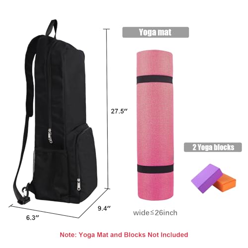 Tangoner Yoga Mat Bag Carrier Side Mesh Zipper Pocket Exterior Wet Compartment Lightweight Waterproof Yoga Bag for Mat (Black) - Image 3
