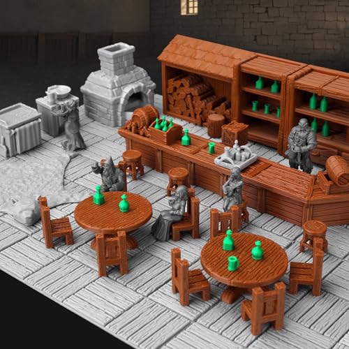AUSPDICE 74 Pcs Tavern Bar Furniture RPG Terrain Set Detailed DND Accessories for Tabletop RolePlaying Miniature Props for Dungeons and Dragons TTRPG Maps and Wargame Campaigns AF634A - Image 1
