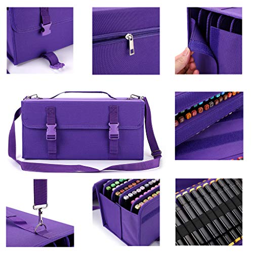 BTSKY New 171 Slots Marker Case Lipstick Organizer-Canvas Markers Holder for Markers and Sketch Markers Purple - Image 5