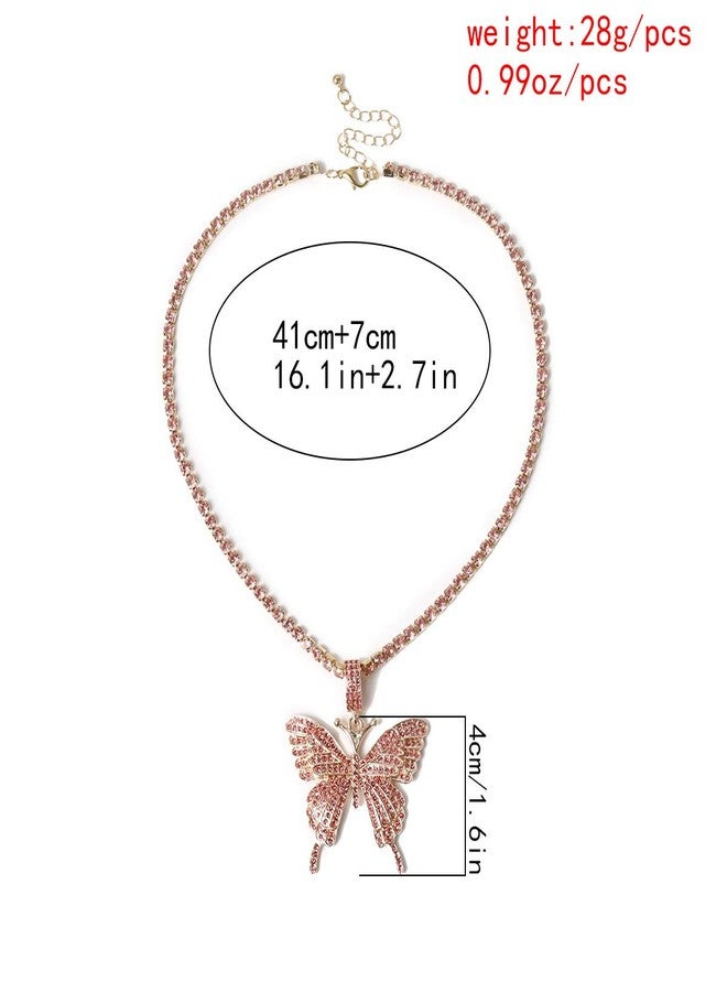 Aimimier Bohemian Crystal Butterfly Choker Necklace Claw Chain Collar Necklace with Diamond-studded Butterfly Pendant Boho Prom Party Festival Jewelry for Women and Girls (Pink) - Image 3