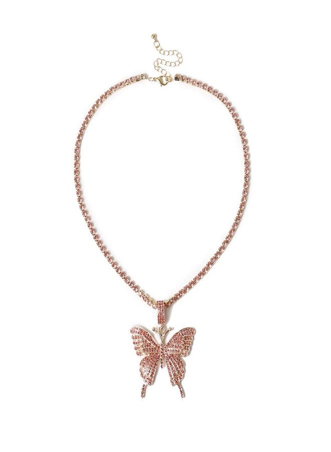 Aimimier Bohemian Crystal Butterfly Choker Necklace Claw Chain Collar Necklace with Diamond-studded Butterfly Pendant Boho Prom Party Festival Jewelry for Women and Girls (Pink) - Image 1