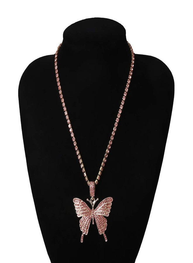 Aimimier Bohemian Crystal Butterfly Choker Necklace Claw Chain Collar Necklace with Diamond-studded Butterfly Pendant Boho Prom Party Festival Jewelry for Women and Girls (Pink) - Image 2