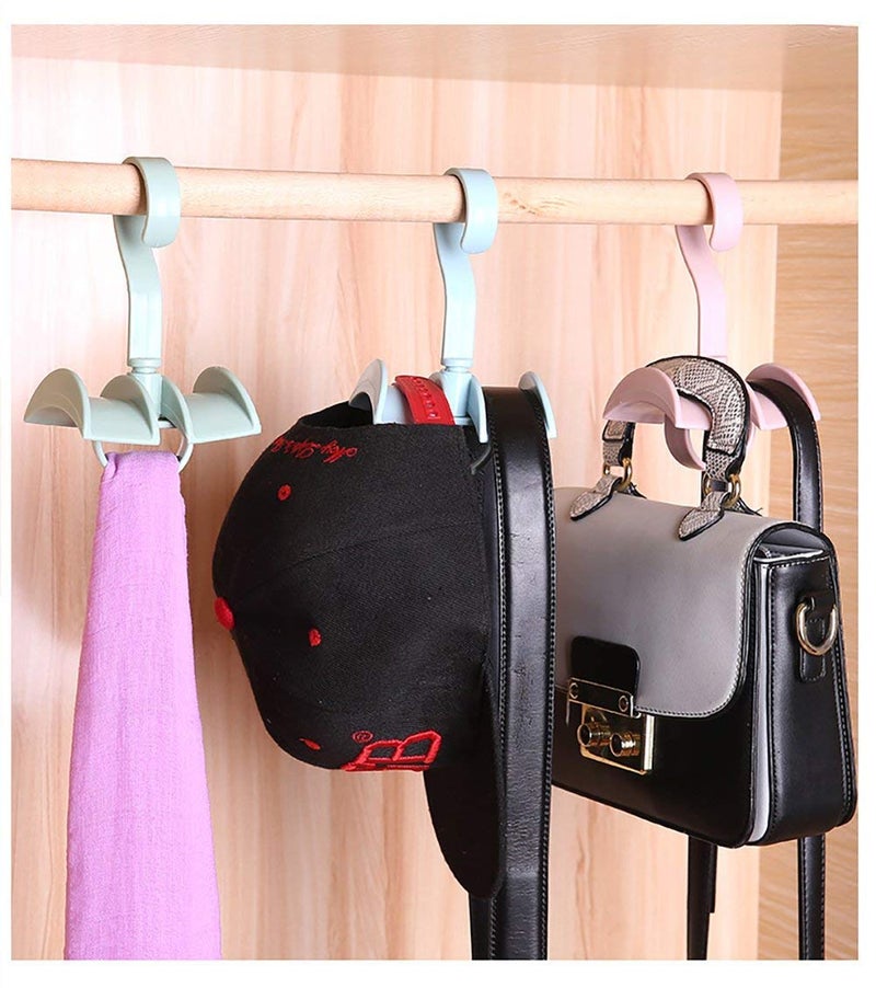 KolorFish Plastic Rotating Handbag Hanger Rack Closet Storage Organizer Hooks for Ladies Bag Belt Tie Scarf (Pink) Pack of 4 - Image 5