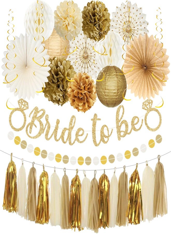 Roetyce Bachelorette Party Decorations, Gold Glitter Bride to Be Banner Paper Fans Pompoms Kit, Women Bridal Shower Party Supplies, Wedding Paper Lanterns Streamers Garland Photo Backdrop Background - Image 1