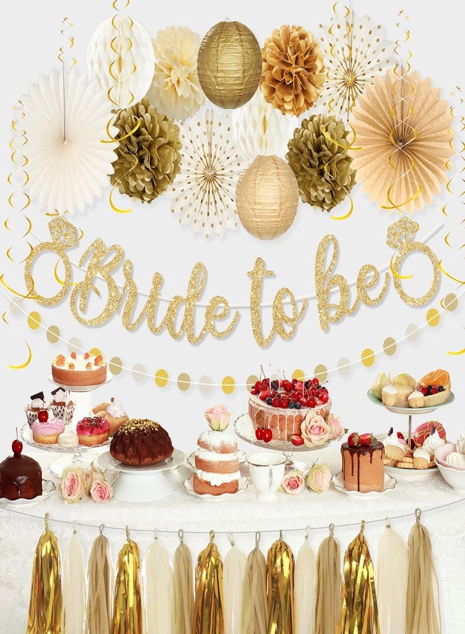 Roetyce Bachelorette Party Decorations, Gold Glitter Bride to Be Banner Paper Fans Pompoms Kit, Women Bridal Shower Party Supplies, Wedding Paper Lanterns Streamers Garland Photo Backdrop Background - Image 3