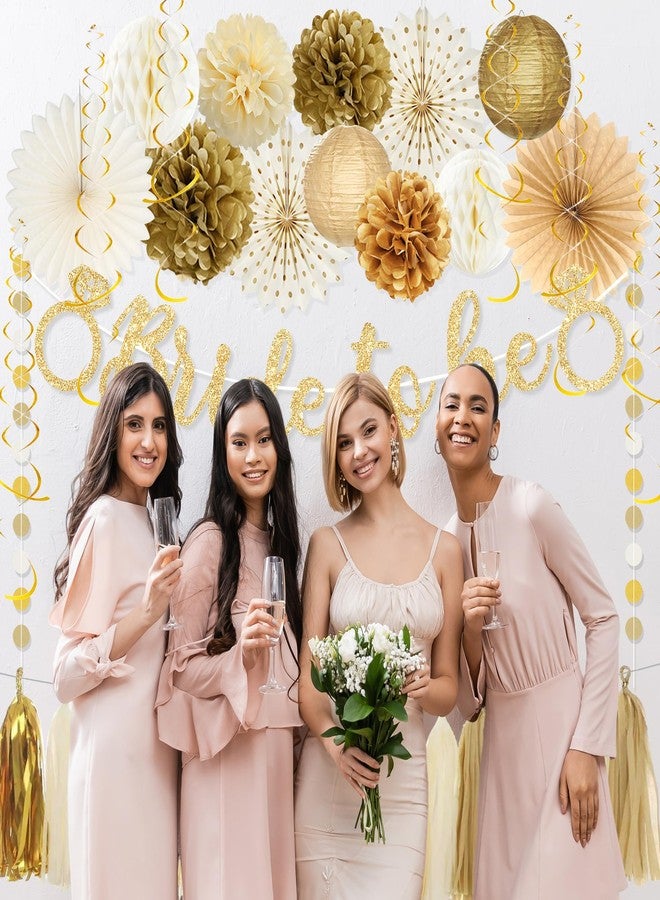 Roetyce Bachelorette Party Decorations, Gold Glitter Bride to Be Banner Paper Fans Pompoms Kit, Women Bridal Shower Party Supplies, Wedding Paper Lanterns Streamers Garland Photo Backdrop Background - Image 4