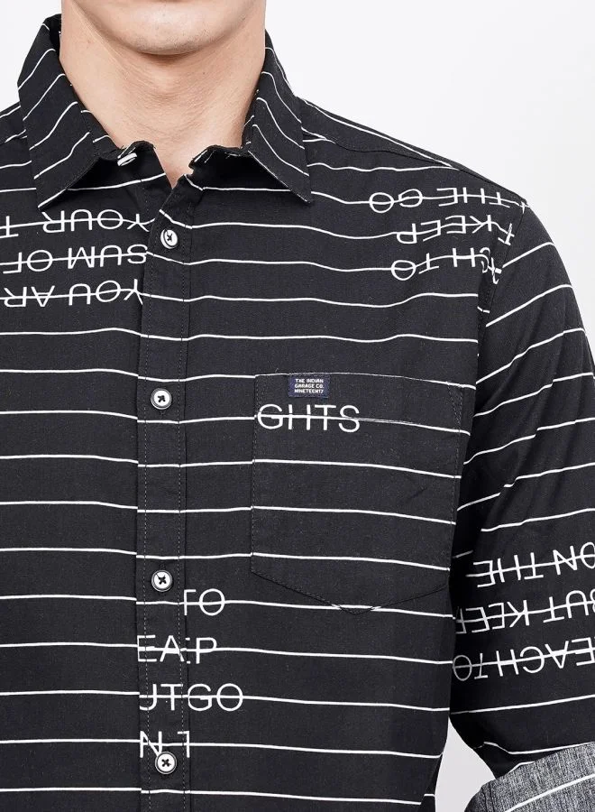 شركة المرآب الهندية Men Regular Fit Striped Full Sleeves Spread Collar Casual Shirt