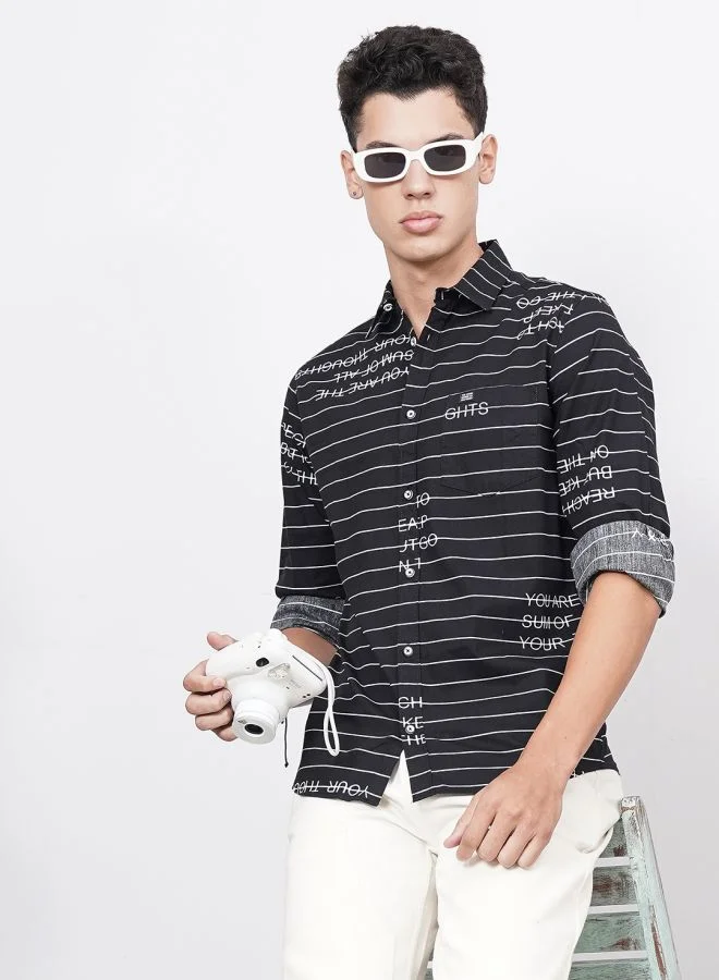 شركة المرآب الهندية Men Regular Fit Striped Full Sleeves Spread Collar Casual Shirt