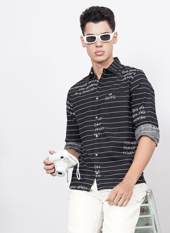 The Indian Garage Co Men Regular Fit Striped Full Sleeves Spread Collar Casual Shirt - Image 1