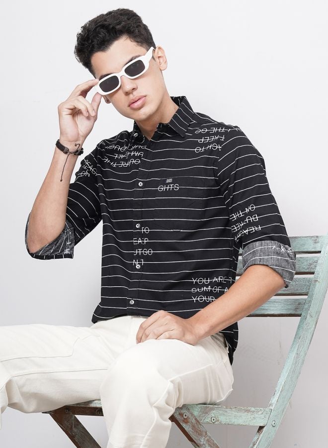 The Indian Garage Co Men Regular Fit Striped Full Sleeves Spread Collar Casual Shirt - Image 3