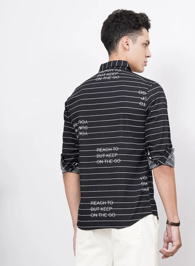 شركة المرآب الهندية Men Regular Fit Striped Full Sleeves Spread Collar Casual Shirt