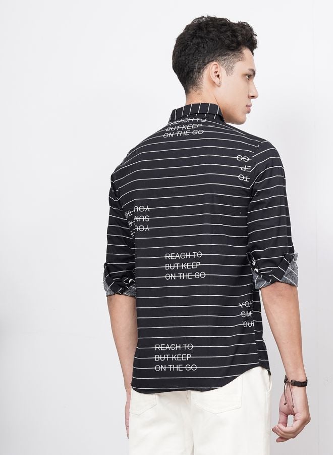 The Indian Garage Co Men Regular Fit Striped Full Sleeves Spread Collar Casual Shirt - Image 2