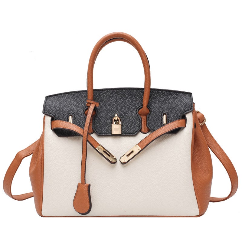 Women's PU Contrast Color Tote Handbag with Shoulder Strap - Image 1