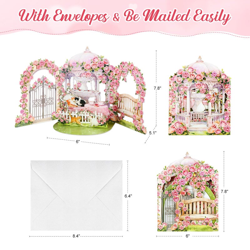 D4DREAM Valentines Day Pop Up Card - Kittens in Romantic Rose Garden 3D Cat Romantic Wedding Pop Up Card for Her, Wife, Girlfriend Cat Lovers, Handmade Gift for Anniversary Engagement Wedding - Image 5