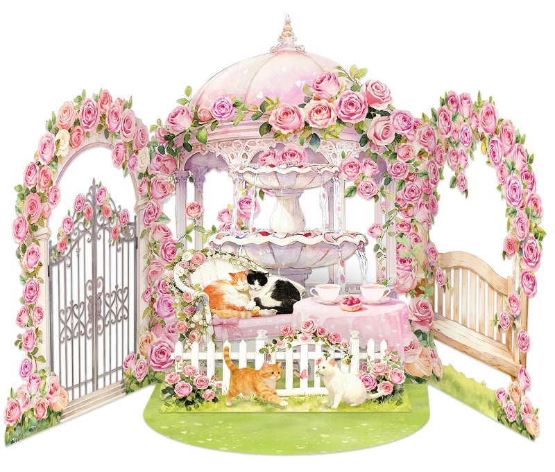 D4DREAM Valentines Day Pop Up Card - Kittens in Romantic Rose Garden 3D Cat Romantic Wedding Pop Up Card for Her, Wife, Girlfriend Cat Lovers, Handmade Gift for Anniversary Engagement Wedding - Image 1