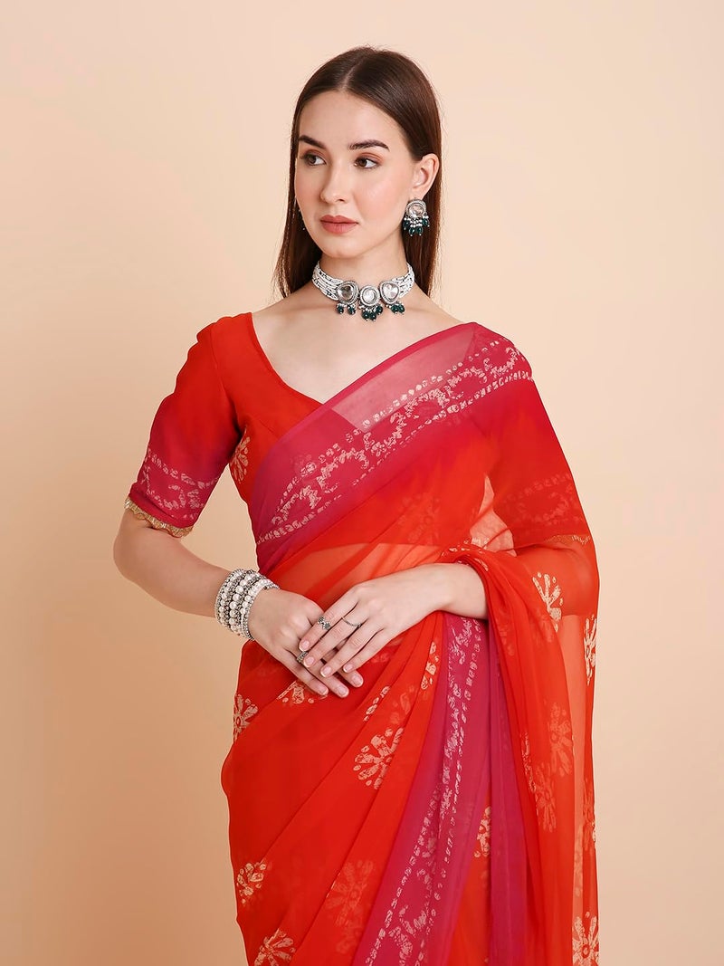 RATAN Women’s Chiffon Printed Saree with Blouse Piece | Lightweight Soft Saree | Daily Wear and Festive Saree for Women - Image 2