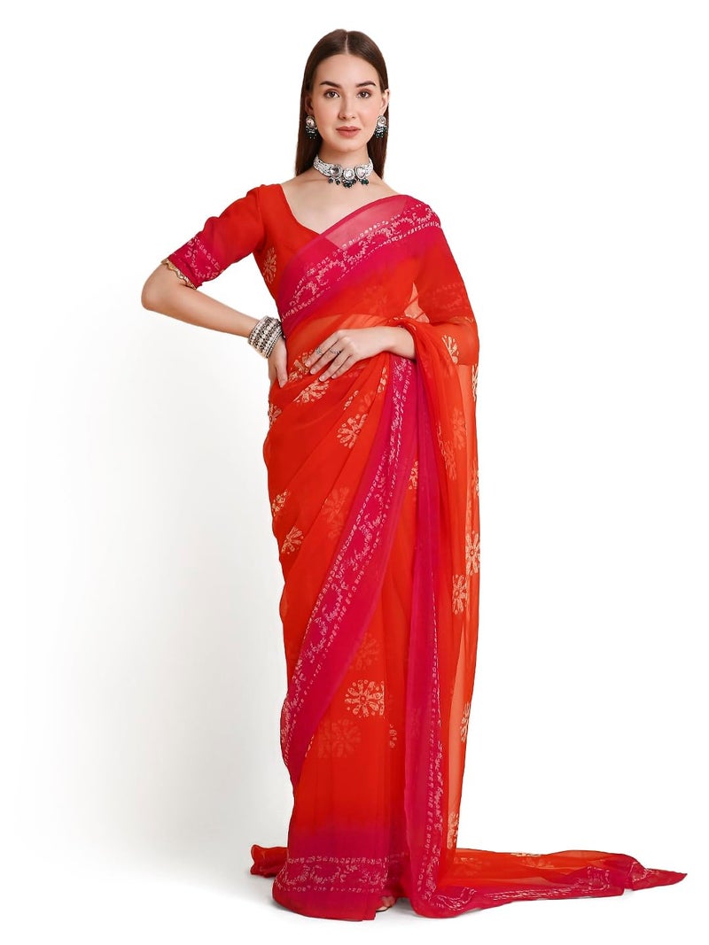 RATAN Women’s Chiffon Printed Saree with Blouse Piece | Lightweight Soft Saree | Daily Wear and Festive Saree for Women - Image 1