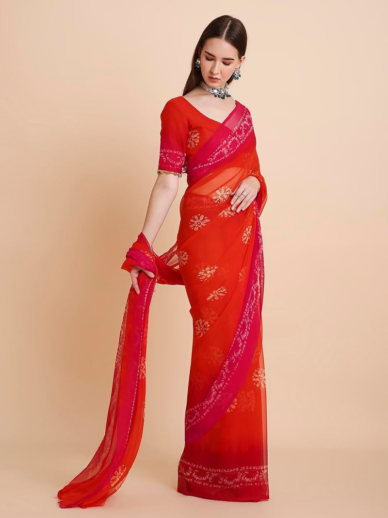 RATAN Women’s Chiffon Printed Saree with Blouse Piece | Lightweight Soft Saree | Daily Wear and Festive Saree for Women - Image 3