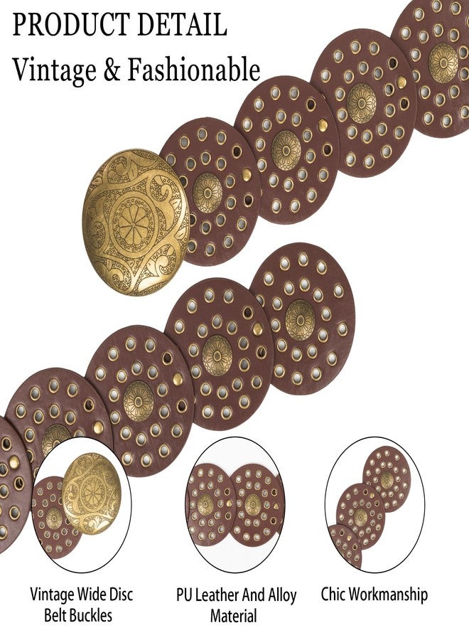 إيوهاك حزام إيوهاك النسائي العريض ذو القرص الغربي، حزام جلدي بوهيمي مزين بزخارف كونشو، مناسب للجينز والفساتين - Image 3