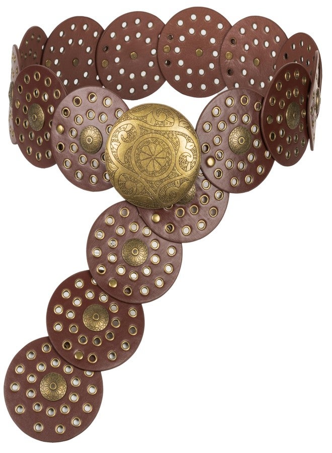 إيوهاك حزام إيوهاك النسائي العريض ذو القرص الغربي، حزام جلدي بوهيمي مزين بزخارف كونشو، مناسب للجينز والفساتين - Image 1