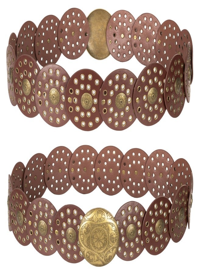 إيوهاك حزام إيوهاك النسائي العريض ذو القرص الغربي، حزام جلدي بوهيمي مزين بزخارف كونشو، مناسب للجينز والفساتين - Image 4