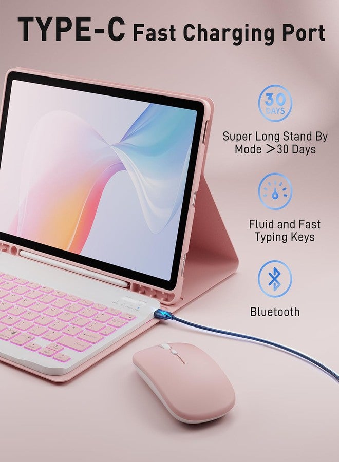 TUNKARMOR for iPad A16 11th / 10th Generation Case with Backlit Keyboard - 7 Color Change for iPad 10th Gen 2022 & 11th Gen 2025 A16 10.9/11 inch Cover - Built-in Pencil Holder with Mouse - Pink - Image 5